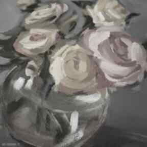 Róże w wazonie akryl na plórnie bajkowa pracownia prezent, kwiaty, bukiet, ręcznie