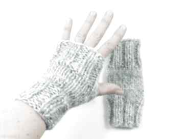 Mitenki rękawiczki bez palców dziergane miętowy melanż