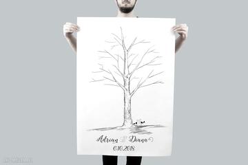 Plakat drzewo 60x90 cm 3 tusze kreatywne gości, wpisów, ślub, wesele, alternatywna