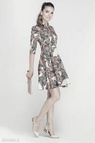 rozkloszowana, suk147 liście sukienki lanti urban fashion casual, dekold, elegancka