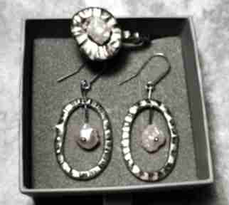 Piękny pozłacany komplet z barokowymi perłami argentum vita perły, kolczyki z pierścionek