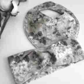 Zestaw opaska i chustka pod szyję - biale kwiaty apaszki maka design, dla dziewcztnki