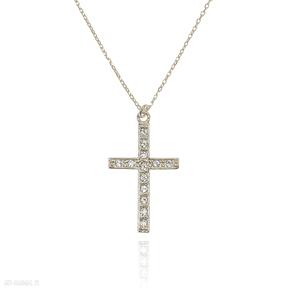 srebrny pozłacany z krzyżem wysadzanym kryształkami luo krzyż, krzyżyk, swarovski crystals