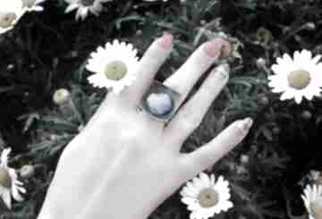 Srebrny regulowany pierścionek z tytanem, geometryczny oksydowany shambala z awangardowy