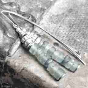 Kolczyki srebrne ze szkłem afgańskim treendy szkło, srebro oksydowane, prezent