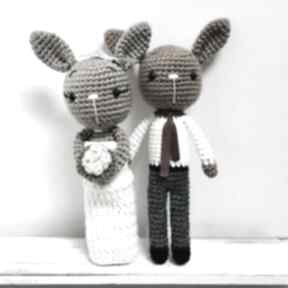 Młoda para króliczki szydełkowe ślubne ręcznie robione ślub splotomaniaa, maskotki, prezent