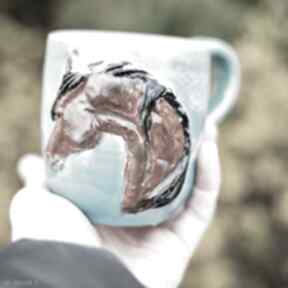 Handmade z - turkusy gniady średni głowa ceramika azul horse na koniem, turkusowy kubek