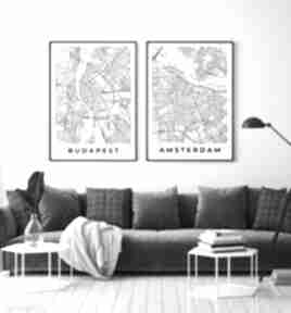 Mapy miast - budapeszt amsterdam plakaty 40x50 cm hogstudio