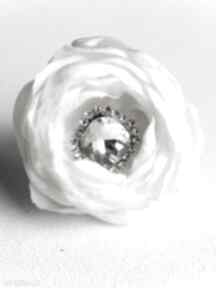 Flowering XL - pierścionek biały milita nikonorov z cyrkonią, kwiatowy, kwiat