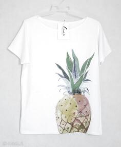 bawełniana L xl biała gabriela krawczyk koszulka, bluzka, ananas, nadruk