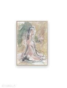 Oprawiony, akt akwarela, kobieta egzotyczna grafika, malowany annasko obraz, ręcznie