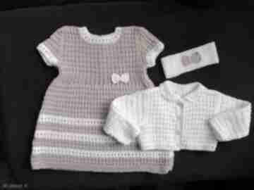 Bawełniany "pudrowy" gaga art komplet, prezent, sukienka, sweterek, niemowlę
