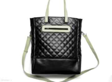 Shopper bag pikowany - czarny i zielony na ramię torebki niezwykle elegancka, nowoczesna