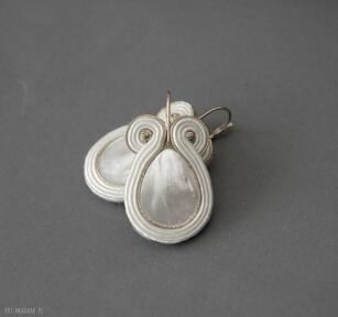 Kolczyki z masą perłową si su soutache, perła, kremowe, złote, eleganckie