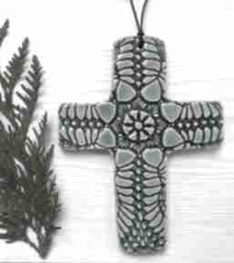 Koronkowy krzyż ceramiczny ceramika ana krzyżyk na ścianę, na pamiątkę