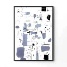 Plakat biało niebieska abstrakcja - format A4 plakaty hogstudio, nowoczesny kolorowy
