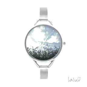 Zegarek z grafiką malowane chabry zegarki laluv kwiaty, lato