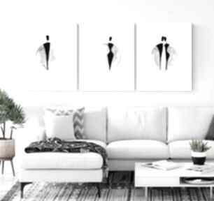 Zestaw 3 30x40 cm wykonanych ręcznie, czarno biała - 2531952 dom art krystyna siwek obraz