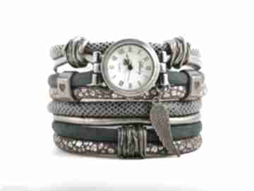 Zegarek bransoletka w styly retro, zielono - brązowy ze skrzydłem zegarki megi mikos, damski