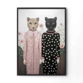 Plakat koci duet - format 30x40 cm plakaty hogstudio, koty, ilustracja, kolorowy