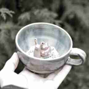 Filiżanka do herbaty z figurką ślimaka | do kawy | wietrzny turkus | ok 330 ml