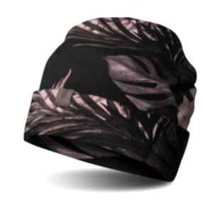 beanie jesienno zimowa purpurowe liście czapki nashani bawełniana, dresowa, dzianina