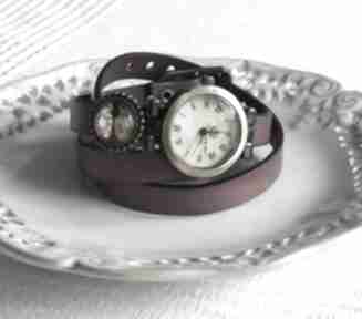 Zegarek vintage z grafiką skórzany bordowy zegarki malowanaskrzynia biżuteria, bransoletka