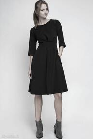 z dołem, suk122 czarny sukienki lanti urban fashion rozkloszowana, kieszenie, taliowana