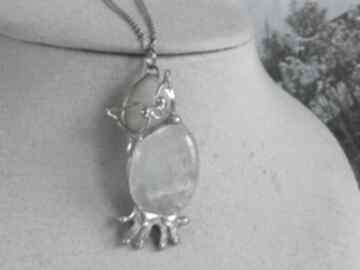 sowa wisiorek z górskim witrażka, kryształ górski, naszyjnik kamień, kobieta prezent