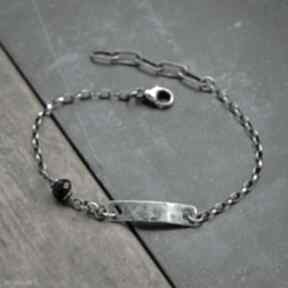 Czarny surowa srebrna bransoletka grey line project srebro, spinel, dla niej, unisex, kamień