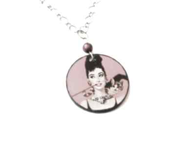 audrey poli glinka design naszyjnik, hepburn, decoupage