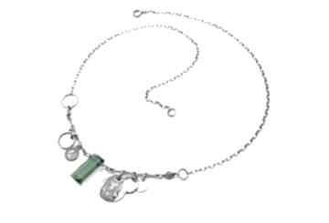 Zielona sztabka - katia i krokodyl srebro 925, krótki, srebrny naszyjnik, z zawieszkami