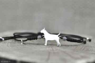 Bullterier - bransoletka z srebro pr 925 pasją i pędzlem pies, z psem, biżuteria sznurkowa