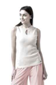 Bokserka damska z dekoltem łezka "daga" beżowa bluzki trzy foru, różowa, dopasowany top, bluza