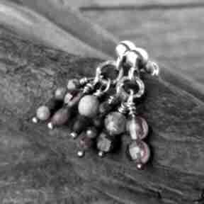 Grapes kolczyki z rubinami, granatami i szafirami miechunka srebrne, wiszące, z rubunami