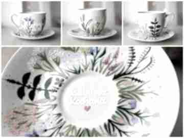 Filiżanka polne kwiaty łąka zioła 220ml ręcznie malowana ceramika ciepliki dla kobiety, na kawę