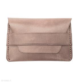 Brązowy ze skóry ręcznie uszyty robert zmuda minimalistyczny, vintage, damski portfel