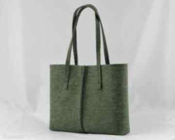Duża zielona torebka z filcu - minimalistyczna niska green sheep zieleń, filcowa, filc
