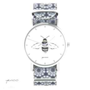 Zegarek - pszczoła niebieski, kwiaty, nato zegarki yenoo, bransoletka, prezent