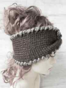 alba design czekoladowa, zimowa opaska turban, z węzłem, wełniana ciepła