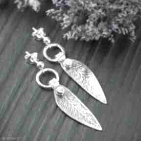 Kolczyki srebrne listki z brylantową cyrkonią pracownia bellart - boho, listek, roślinne