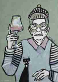Obraz babcia z lamką wina carmenlotsu do salonu, obrazy na zamówienie, malarstwo ekspresjonizmu