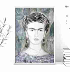 Plakat A3 - frida plakaty gabriela krawczyk, wydruk, kahlo, zieleń, liście