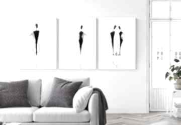 Zestaw 3 grafik 50x70 cm wykonanych ręcznie, abstrakcja, elegancki minimalizm, obraz do salonu