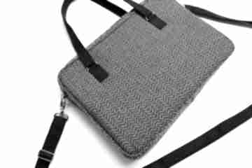Torba na - tkanina w jodełkę grey torebki niezwykle laptop, etui, elegancka, nowoczesna