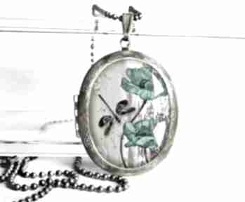 Turkusowe kwiaty i ważka - śliczny medalion otwierany na zdjęcia naszyjniki gala vena medaliony