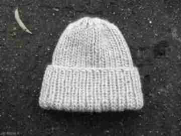 100% wool unisex beżowa wywijana czapa czapka wełniana aga made by hand gruba, ciepła zimowa