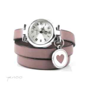 Zegarek, bransoletka - serce czerwony, skórzany zegarki yenoo, grafika, prezent