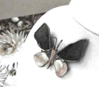Motyl broszka i wisiorek cytryn krzemień czarny
