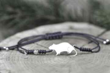 Szczur szczurek - bransoletka, srebro 925 pasją i pędzlem ze szczurkiem, na szczęście